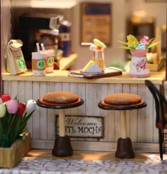 3D Румбокс DIY DollHouse "Coffee Time" кафе+ Пылезащитный купол C006Z 2917770351585 фото