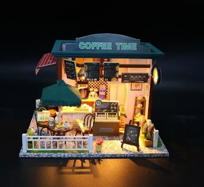 3D Румбокс DIY DollHouse "Coffee Time" кафе+ Пылезащитный купол C006Z 2917770351585 фото