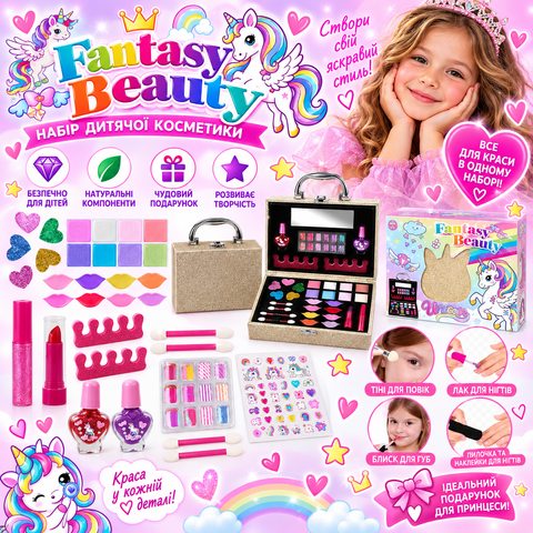 Большой набор детской косметики Fantasy Beauty в чемоданчике, 27 предметов 2917770347304 фото